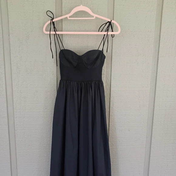 Staud Landry Maxi Dress Size XS Women Feminine Cotton Blend Pockets Smock Black - Picture 3 of 13